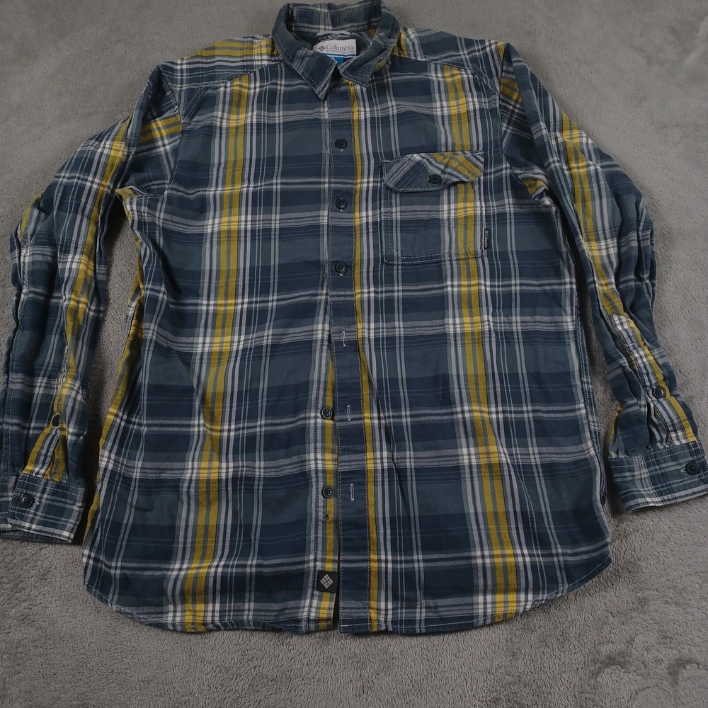 Columbia Shirt Mens Medium Blue Plaid Button Up Long Sleeve Casual Outdoor